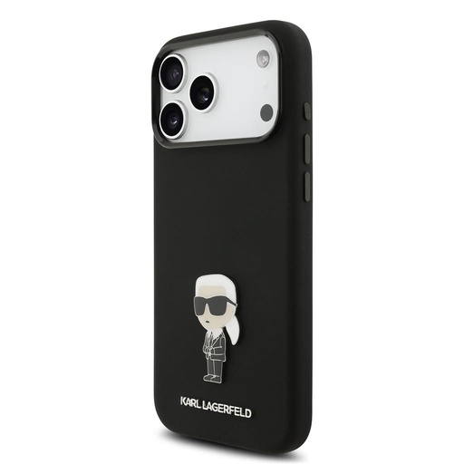 Karl Lagerfeld Liquid Silicone Metal Ikonik tok iPhone 17 Pro Max (Fekete)