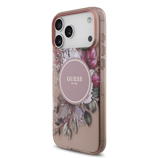 Guess IML Flowers Strap MagSafe iPhone 17 Pro Max (Rózsaszín)