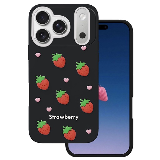 Apple iPhone 17 Pro Max Strawberry hátlap tok (Fekete)