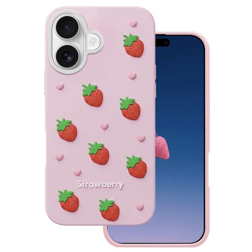 Apple iPhone 16 / iPhone 17 Strawberry hátlap tok (Rózsaszín)