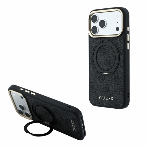 Apple iPhone 18 Pro Guess 4G Ring Stand MagSafe védőtok (Fekete) (GUHMP18L6PS4RSCLK)