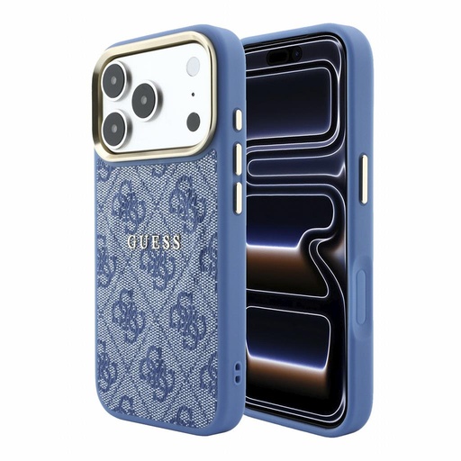 Apple iPhone 18 Pro Guess Leather 4G Gold Frame Embossed MagSafe bőr védőtok (Kék) (GUHMP18LP4MSEGCB)