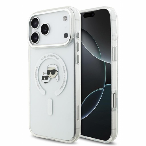 Apple iPhone 18 Pro Max Karl Lagerfeld IML and Choupette Heads Metal Frame MagSafe védőtok (Fehér)