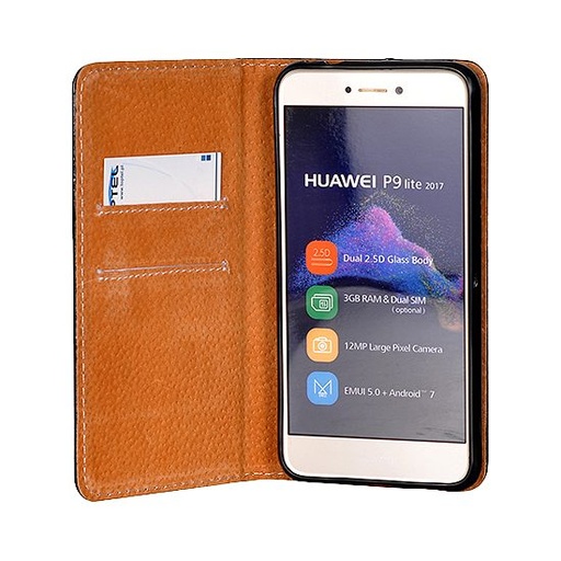 Huawei P40 Lite olasz bőr notesz tok, fekete