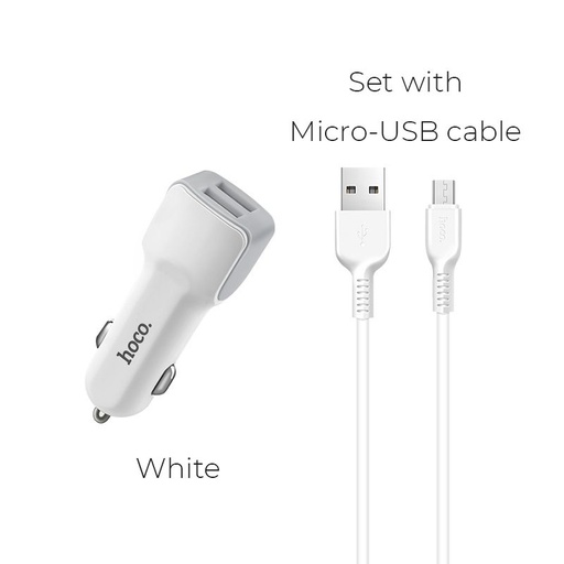 Hoco Z23 autós töltő (2 USB port, microUSB kábel), 5V 2,4A, fehér
