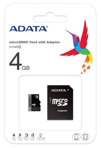 ADATA microSDHC + adapter 4GB class4 memóriakártya