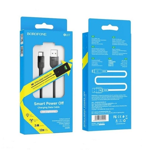 Borofone BU17 lightning kábel, 2.4A 1.2M, fekete