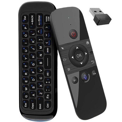 W1 QWERTY távirányító SMART TV-hez, vezeték nélküli billentyűzet okostévéhez 3in1, fekete