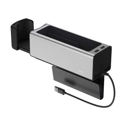 Baseus CRCWH-A0S , autós könyöklő tároló pohártartóval 2xUSB csatlakozóval ezüst, 2A, ezüst