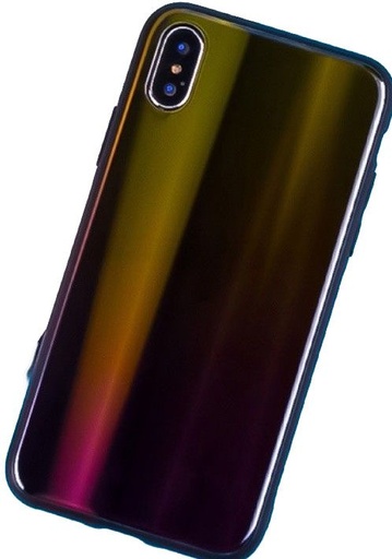Apple iPhone X / iPhone XS ombre üveg hátlap tok (Lila - Sárga)