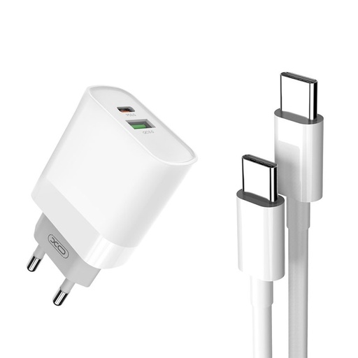 XO L64 PD 20W gyorstöltő (Fehér) – PD 20W + QC 3.0, USB-A + USB-C csatlakozó, Type-C kábellel