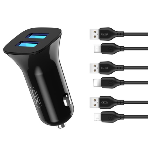 XO TZ10 autós töltő (Fehér) – 2×USB, Type-C kábel, dual port, 12W