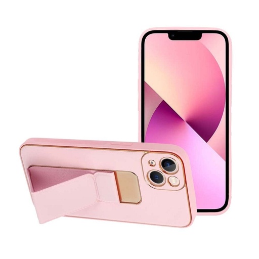 Apple iPhone 13 bőr védőtok kihúzható állvánnyal, mágneses autós tartó kompatibilis (Rózsaszín)