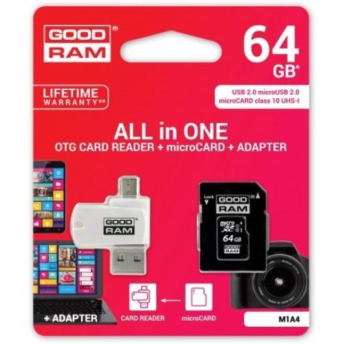 Goodram microSDHC + adapter + OTG olvasó 64GB class10 memóriakártya