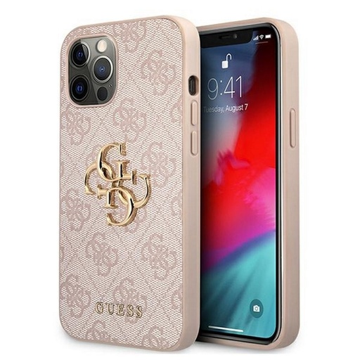 Apple iPhone 12 / iPhone 12 Pro GUESS PU 4G Metal Logo hátlap tok (Rózsaszín - GUHCP12M4GMGPI)