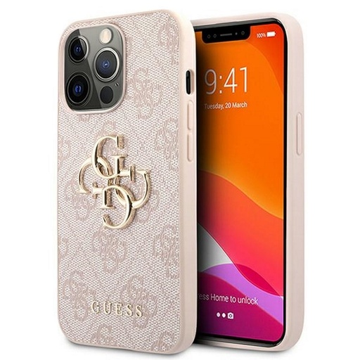 Apple iPhone 13 Pro Guess PU 4G Metal Logo tok (Rózsaszín) - GUHCP13L4GMGPI
