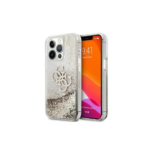 Apple iPhone 13 Guess TPU Big 4G Liquid Glitter tok (Arany - Átlátszó) – GUHCP13MLG4GGO