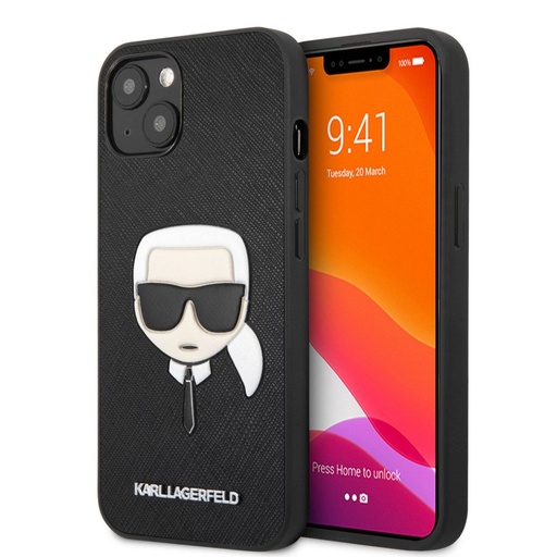 Apple iPhone 13 mini Karl Lagerfeld PU Saffiano Karl Head tok (Fekete) – KLHCP13SSAKHBK