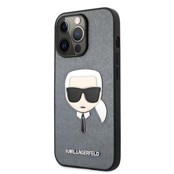 Apple iPhone 13 Pro Karl Lagerfeld PU Saffiano Karl Head tok (Ezüst - KLHCP13LSAKHSL)