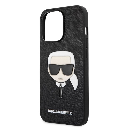 Apple iPhone 13 Pro Karl Lagerfeld PU Saffiano Karl Head tok (Fekete) – KLHCP13LSAKHBK