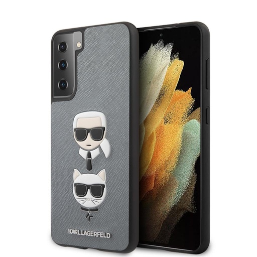 Samsung Galaxy S21+ Karl Lagerfeld Saffiano K&C Heads tok (Ezüst) – KLHCS21MSAKICKCSL