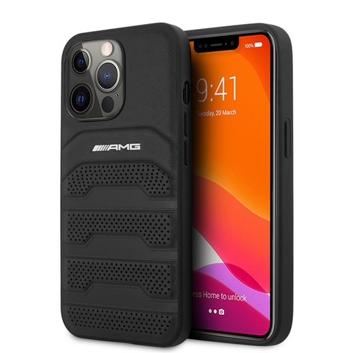 Apple iPhone 13 Pro AMG bőr hátlap tok (Fekete) - AMHCP13LGSEBK