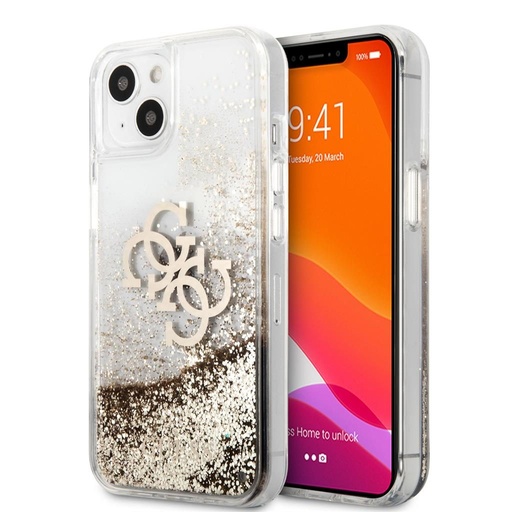 Apple iPhone 13 mini Guess TPU Big 4G Liquid Glitter tok (Arany) – GUHCP13SLG4GGO
