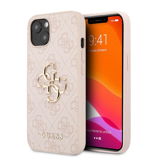 Apple iPhone 13 Guess PU 4G Metal Logo tok (Rózsaszín) - GUHCP13M4GMGPI