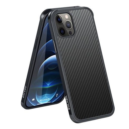 Apple iPhone 12/12 Pro Sulada carbon fiber hátlap tok (Fekete)