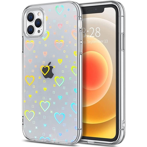 Apple iPhone 13 Pro fénylő szív mintás szilikon hátlap tok (Átlátszó-Multicolor)