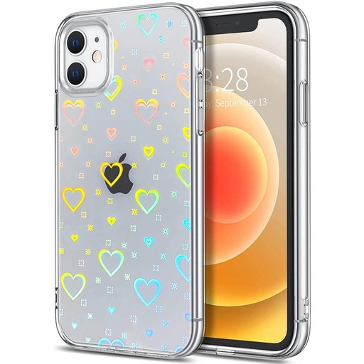 Apple iPhone 12 fénylő szív mintás szilikon hátlap tok (Átlátszó-Multicolor)