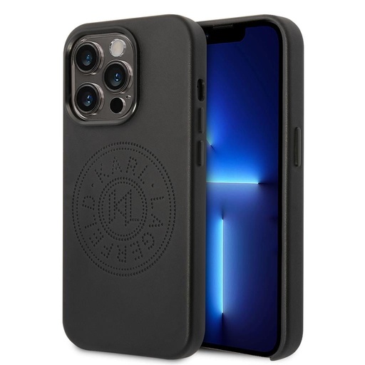 Apple iPhone 14 Pro Max Karl Lagerfeld PU Leather Perforated Logo tok (Fekete) – KLHCP14XFWHK