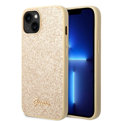 Apple iPhone 14 Guess Glitter Flakes Metal Logo tok (Arany) - GUHCP14SHGGSHD