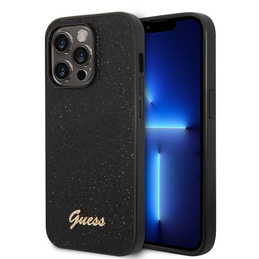 Apple iPhone 14 Pro Guess Glitter Flakes Metal Logo tok (Fekete) - GUHCP14LHGGSHK