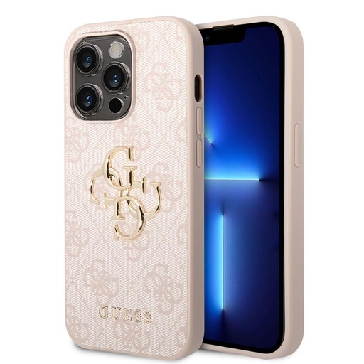 Apple iPhone 14 Pro Guess PU 4G Metal Logo tok (Rózsaszín) - GUHCP14X4GMGPI