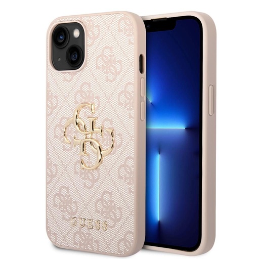 Apple iPhone 14 Guess PU 4G Metal Logo tok (Rózsaszín) - GUHCP14S4GMGPI
