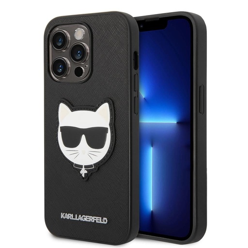 Apple iPhone 14 Pro Max Karl Lagerfeld PU Saffiano Choupette Head tok (Fekete) – KLHCP14XSAPCHK