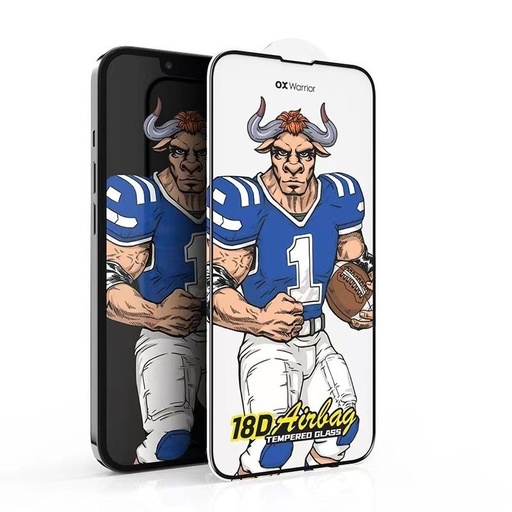Apple iPhone 13 / 13 Pro / 14 / 16e OX Warrior Mr. Sports airbag strapabíró üvegfólia (Fekete)