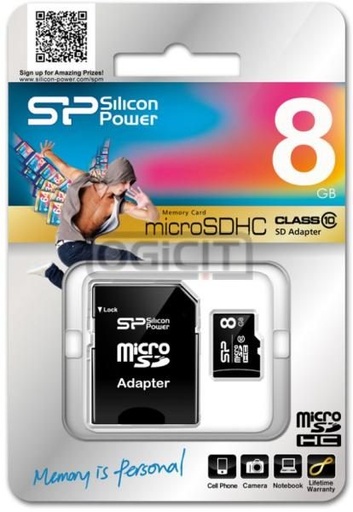 Silicon Power MicroSDHC + adapter 8GB class10 memóriakártya