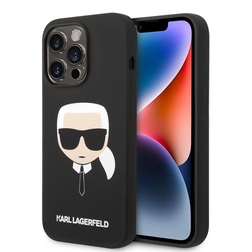 Apple iPhone 14 Pro Max Karl Lagerfeld Liquid Silicone Karl Head tok (Fekete) – KLHCP14XSLKHBK