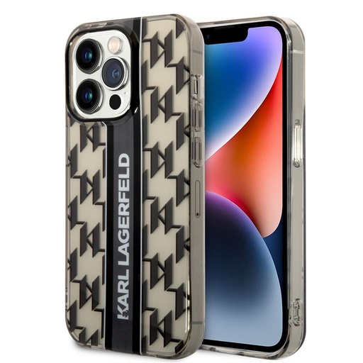 Apple iPhone 14 Pro Karl Lagerfeld Monogram Vertical Stripe tok (Fekete) – KLHCP14LHKLSPCK
