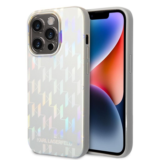 Apple iPhone 14 Pro Max Karl Lagerfeld Iridescent Monogram tok (Ezüst) – KLHCP14XLGMMSV3