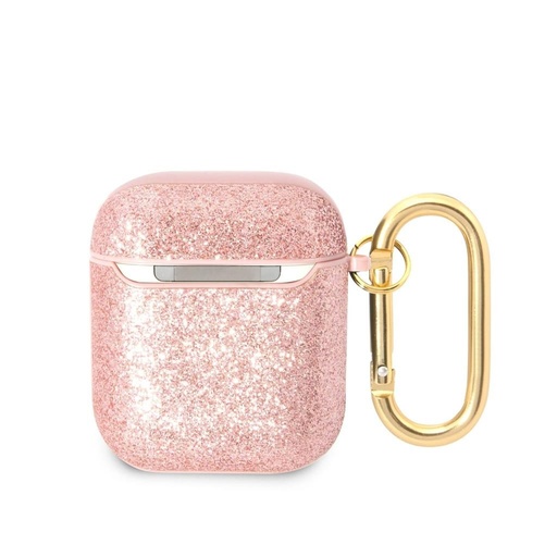 AirPods 1/2 Guess Glitter Flakes Metal Logo tok (Rózsaszín) - GUA2HGGSHP
