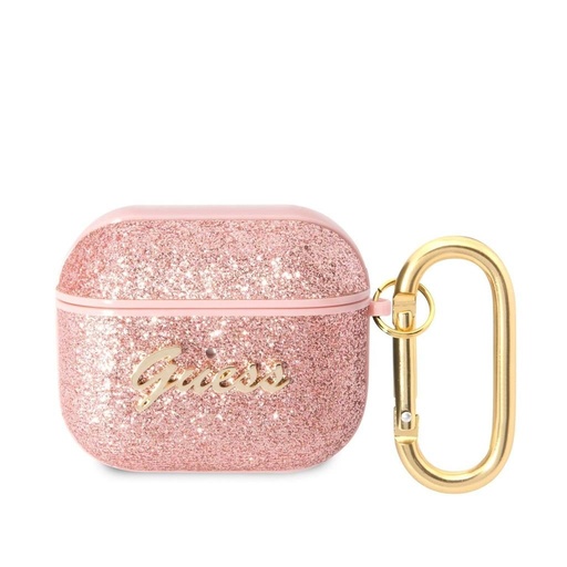 AirPods 3 Guess Glitter Flakes Metal Logo tok (Rózsaszín) - GUA3HGGSHP