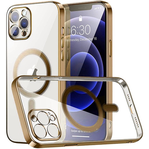 Apple iPhone 13 Pro electroplate kameravédős magsafe szilikon hátlap tok (Arany)