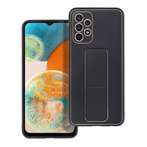 Samsung Galaxy A23 5G bőr védőtok kihúzható állvánnyal, mágneses autós tartó kompatibilis (Fekete)