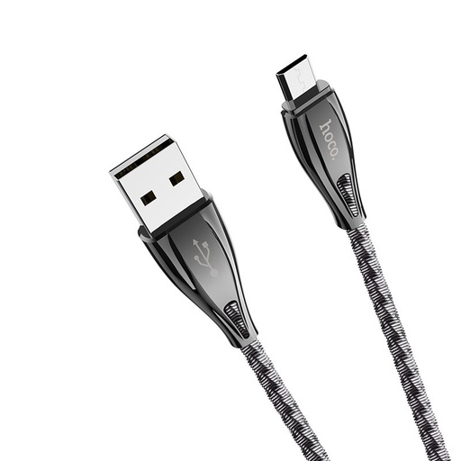 Hoco U56 microUSB kábel, strapabíró, rozsdamentes acél, cink ötvözet, 1,2m, 2,4A, metálszürke