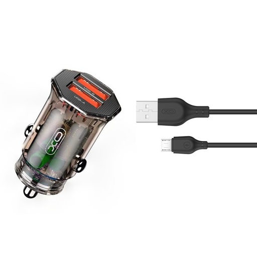XO CC49 autós töltő (2 USB port, microUSB kábel), átlátszó/barna