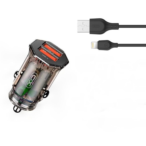 XO CC49 autós töltő (2 USB port, lightning kábel), átlátszó/barna
