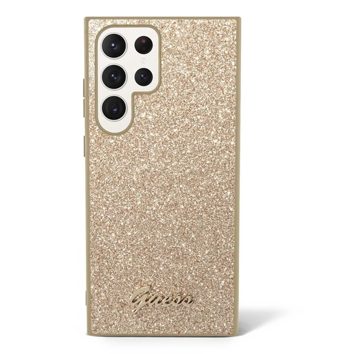 Samsung Galaxy S23 Ultra Guess Glitter Flakes Metal Logo tok (Arany) - GUHCS23LHGGSHD